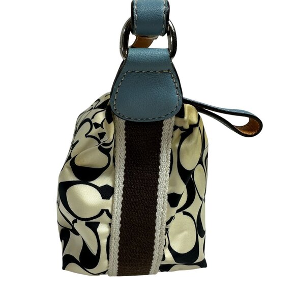 Coach Signature C Demi Mini Bag Satin Canvas Makeup Bag Vinyl Lining Blue Cream - Picture 4 of 9